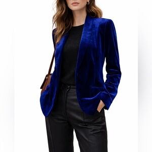 INC International Concepts Royal Blue Velvet Blazer Statement Jacket Luxury Sz S